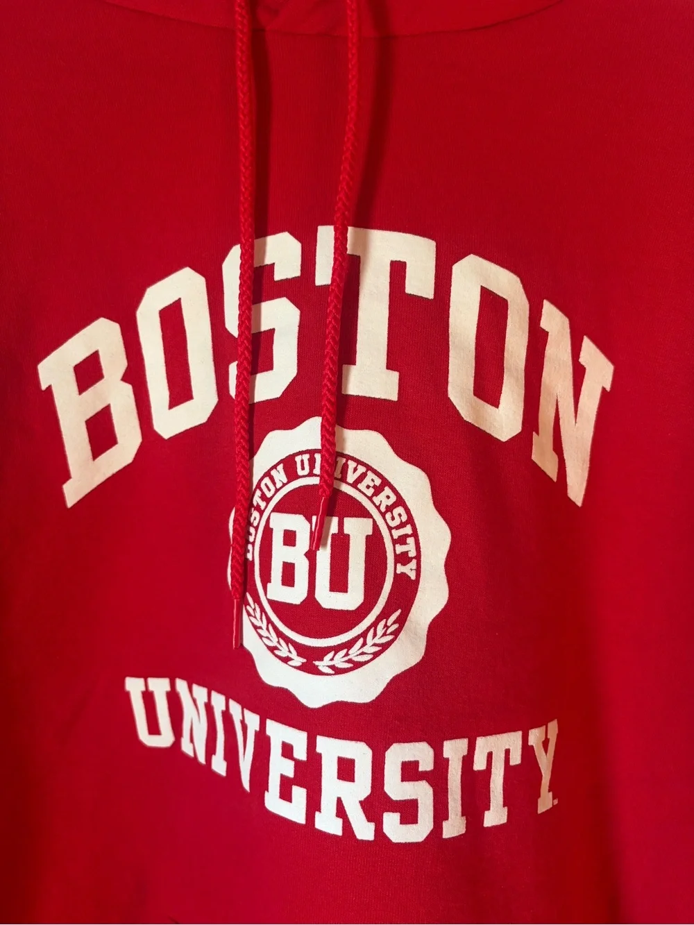 Men’s champion Boston university hooded sweatshirt size medium red